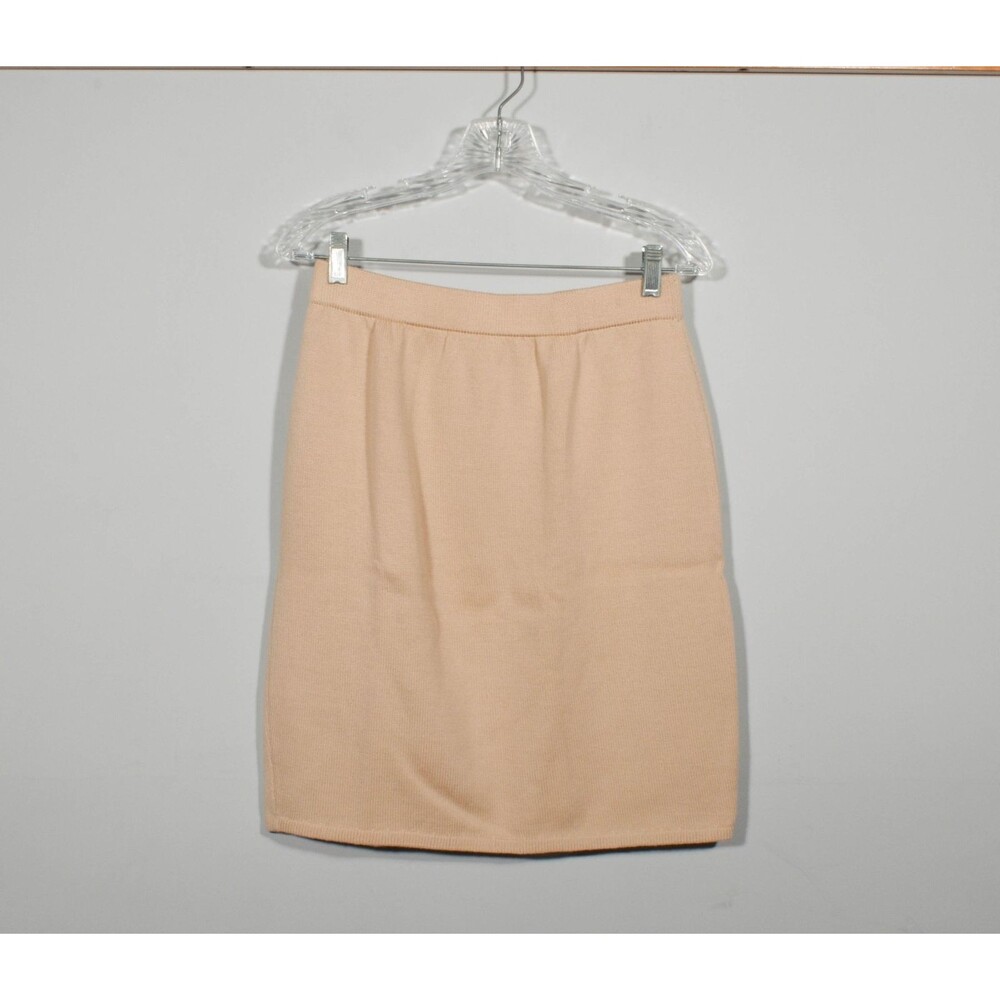 St. John Collection Marie Gray Beige Santana Knit Sweater Pull On Skirt Sz 10